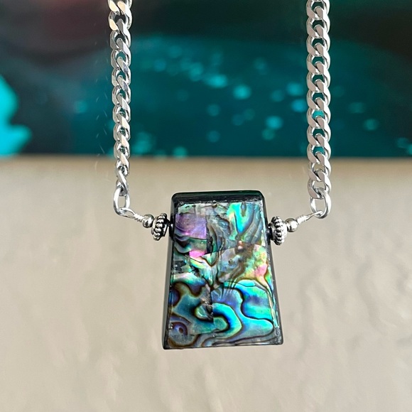 Abone shell stainless steel cuban chain link choker necklace boho gemstones - Picture 1 of 15